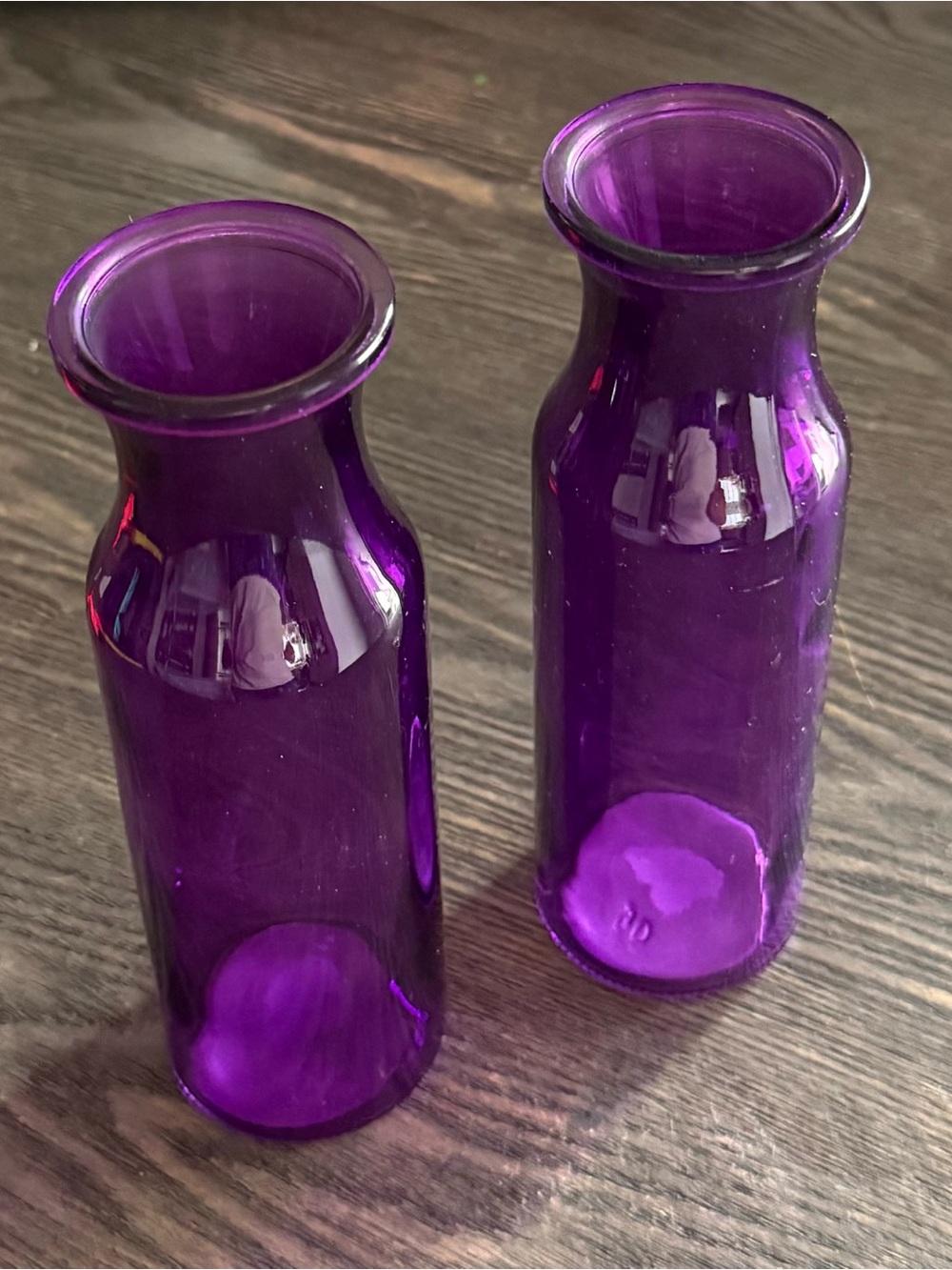 Purple Glass Milk Jug Vases - Set of 2